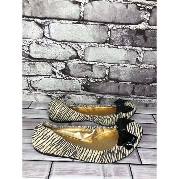 Kate Spade Zebra Print Ivory Black Stripe Patent Bow Ballet Flats Women Sz 8M US - Picture 5 of 16